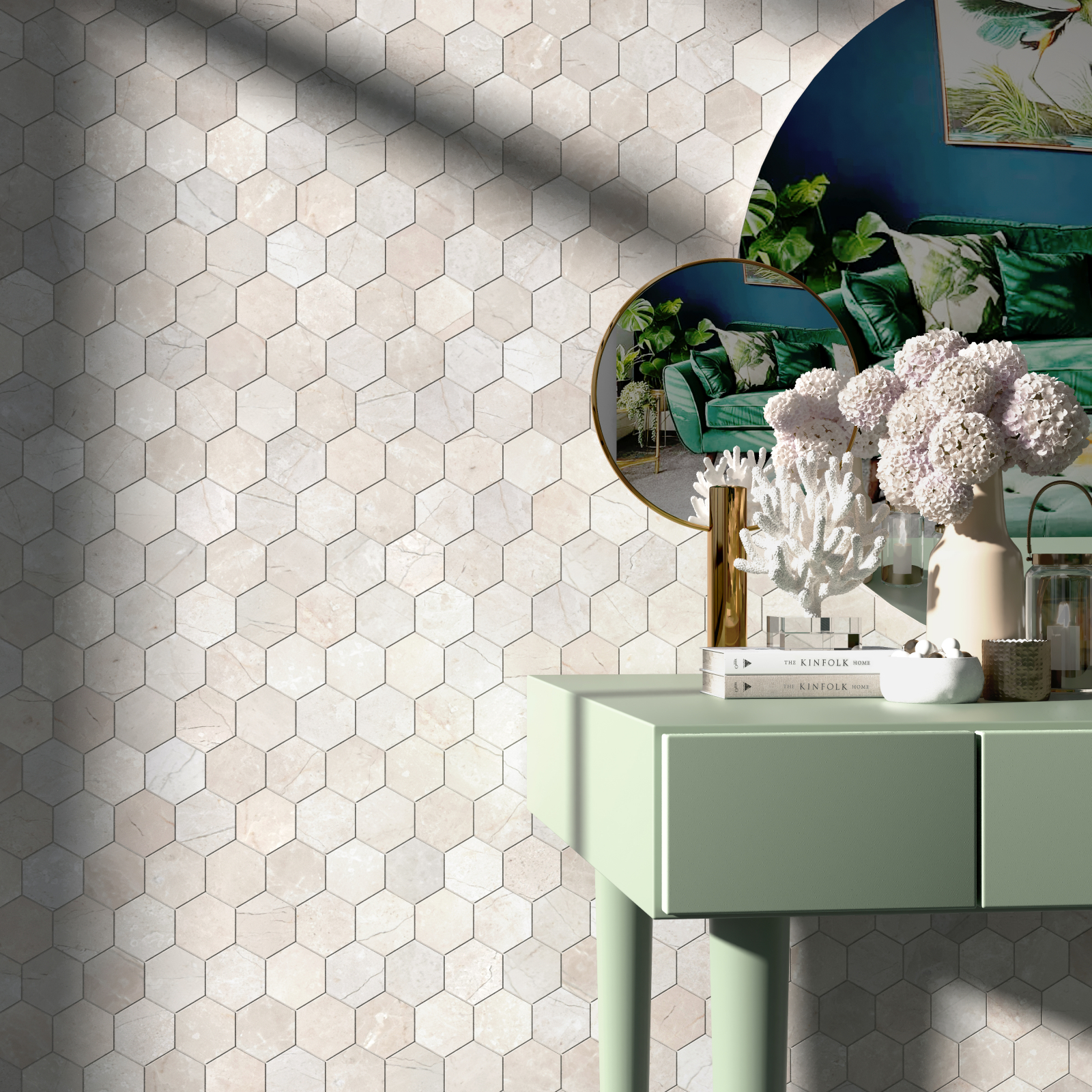 Crema Marfil Select Honed Hexagon Marble Mosaic - 0