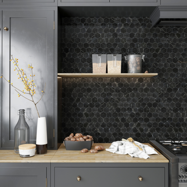 St Laurent Polished Hexagon Marble Mosaic